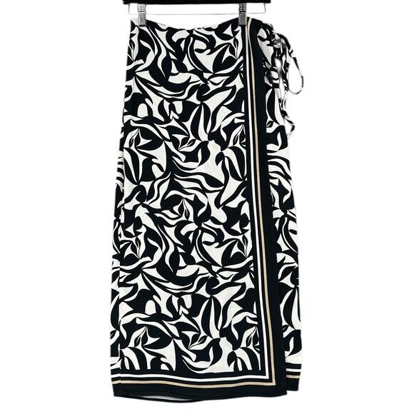 LOFT Black White Pattern Tie Closure Wrap Skirt Rayon Womens Type Size 2‎ - Picture 1 of 6